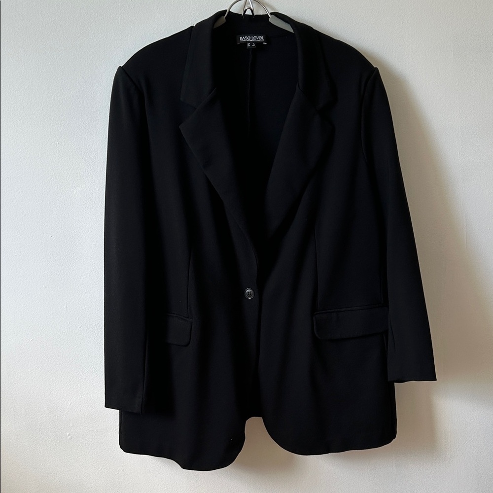 Base Level Curvy Black Women's Open-Front Blazer Jacket Size 18W